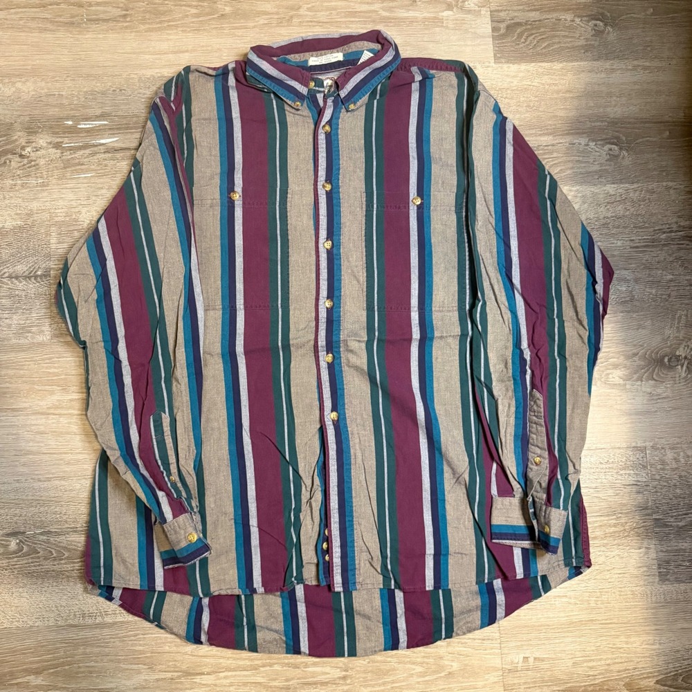 Vintage Sears Roebuck & Co Mens XL Tall Striped Button Down Shirt 90s Western